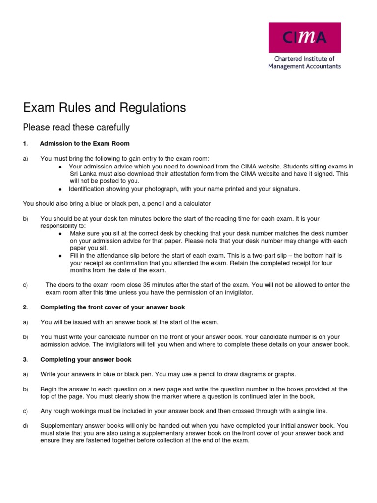 CIMA Exam Rules | PDF | Calculator | Test (Assessment)