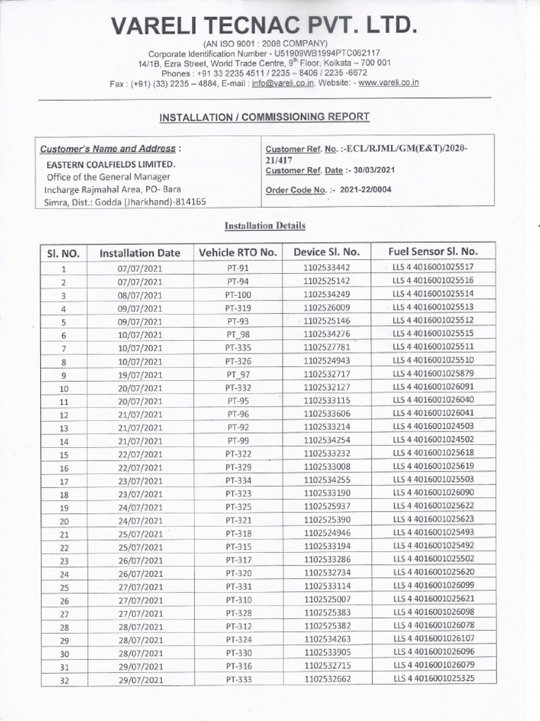 Installation Report Sensor | PDF