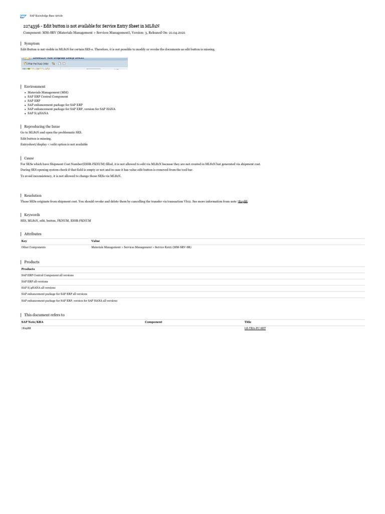 Edit Button Missing in ML81N SES | PDF
