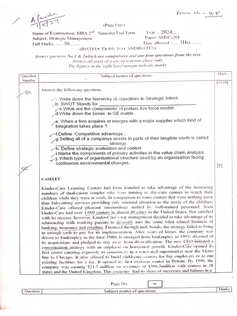 MBA - 1st Year 2nd Semester End Term QN Paper 2024 | PDF
