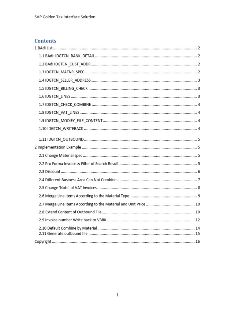 SAP Golden Tax Interface BAdI Guide | PDF | Invoice | Value Added Tax