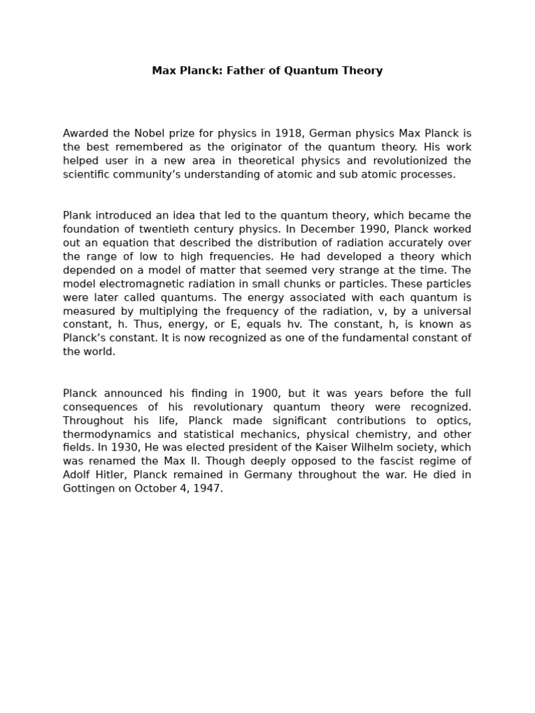 Max Planck: Quantum Theory Pioneer | PDF