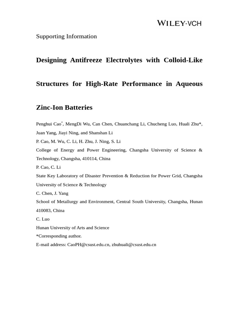 Antifreeze Electrolytes for Zinc-Ion Batteries | PDF | Electrochemistry ...