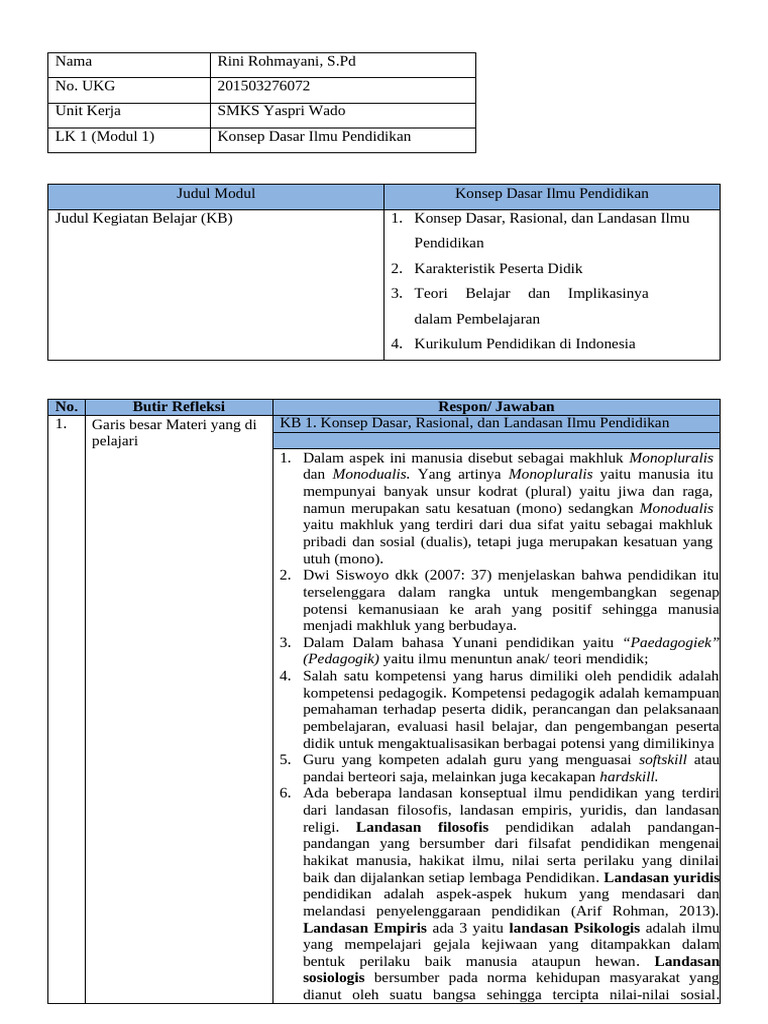 01 LK 1 Modul 1 Konsep Dasar Ilmu Pendidikan | PDF