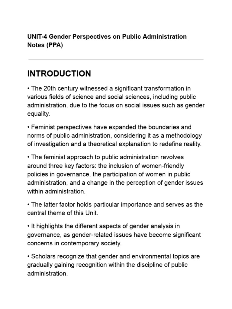 UNIT-4 Gender Perspectives On Public Administration Notes (PPA) | PDF ...