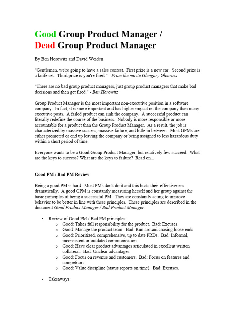 Good Group Product Manager | PDF