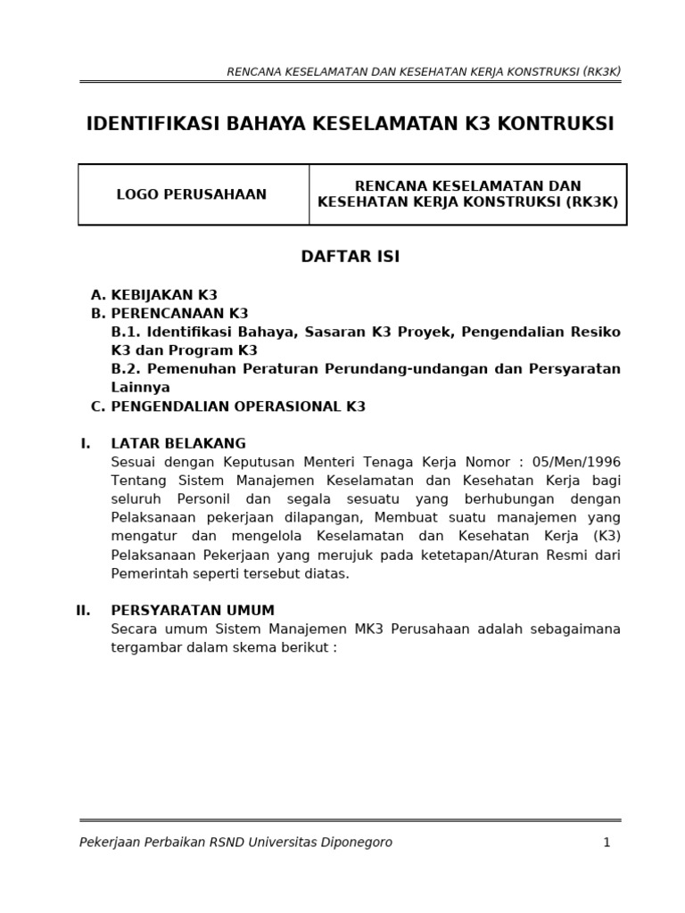 RK3K K3 Konstruksi Universitas Diponegoro | PDF