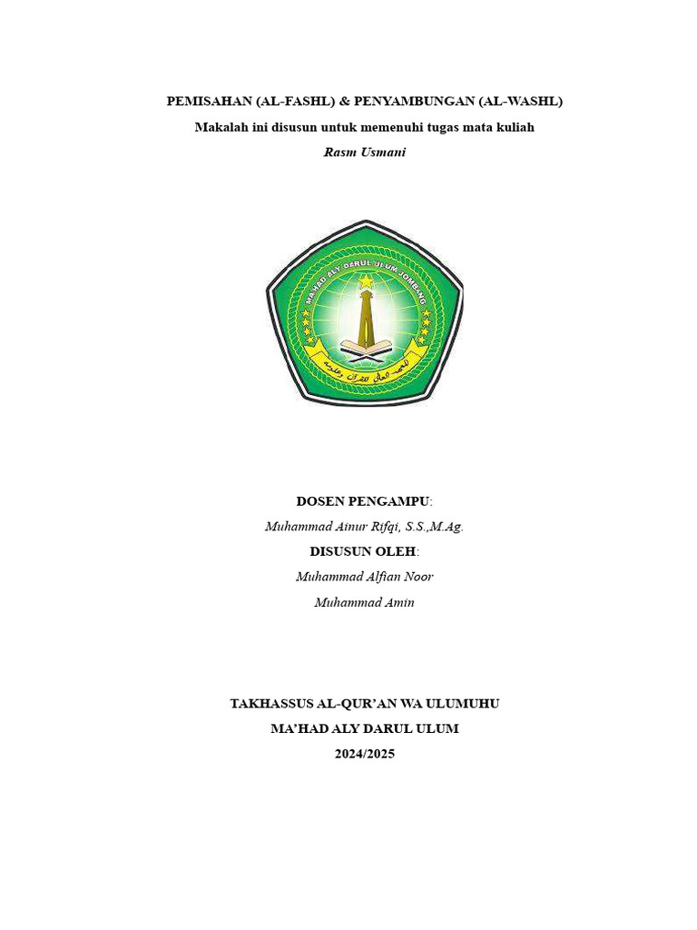 Pemisahan dan Penyambungan Rasm Usmani | PDF