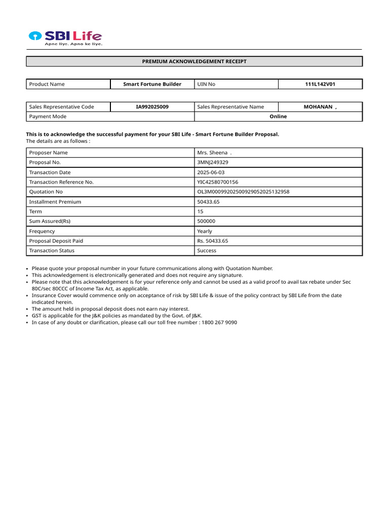 Smart Fortune Builder Payment Receipt | PDF