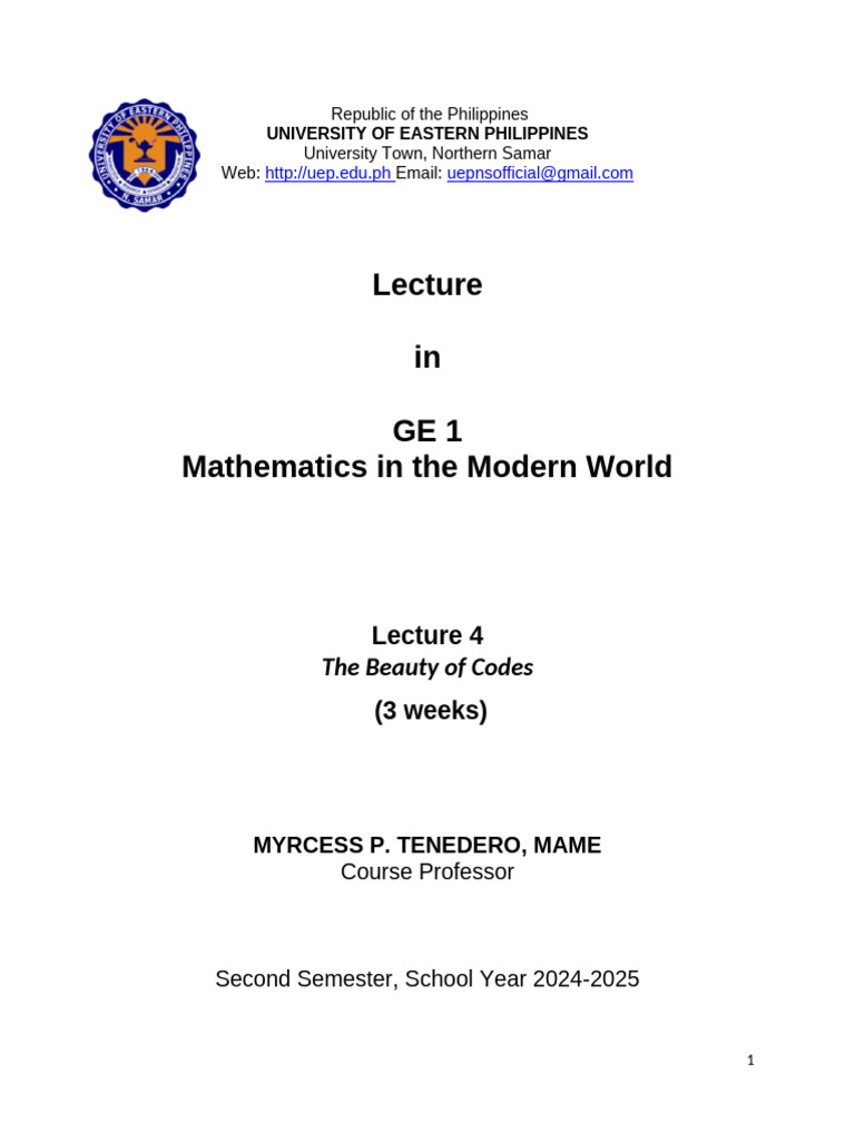 MMW Chapter 4 Lecture Second Sem 24 25 | PDF | Encryption | Universal ...