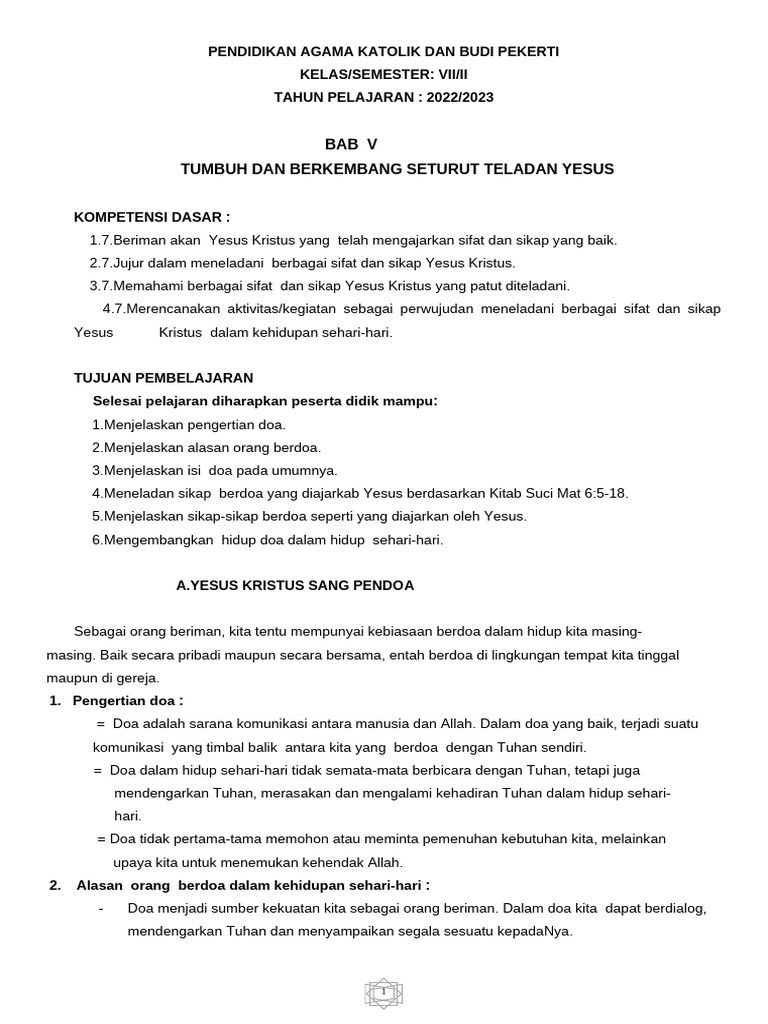 Teladan Yesus dalam Berdoa dan Bela Rasa | PDF