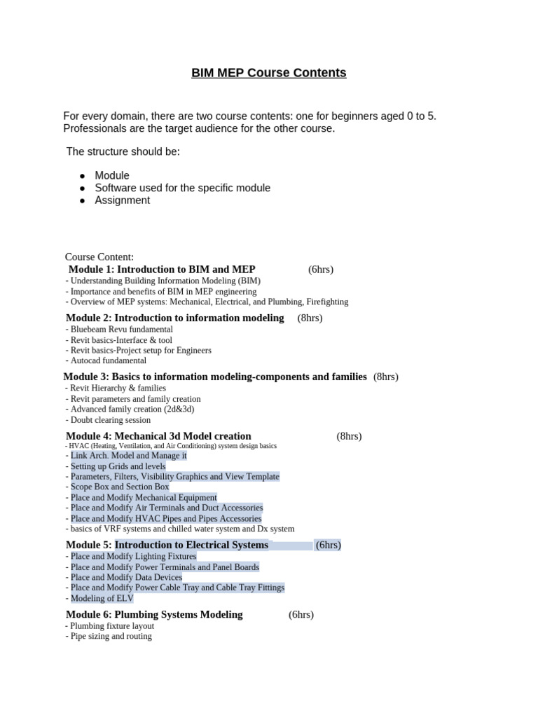 BIM MEP Course Overview and Structure | PDF | Building Information ...