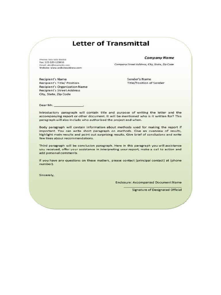 Letter of Transmittal | PDF