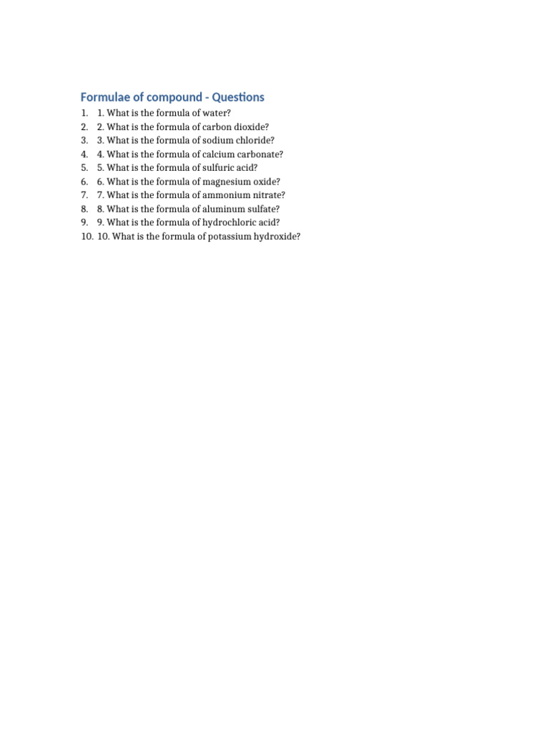 Chemical Formulas of Common Compounds | PDF