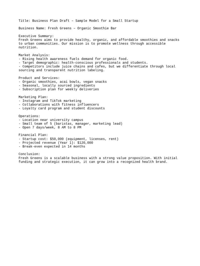 Business Plan Draft | PDF