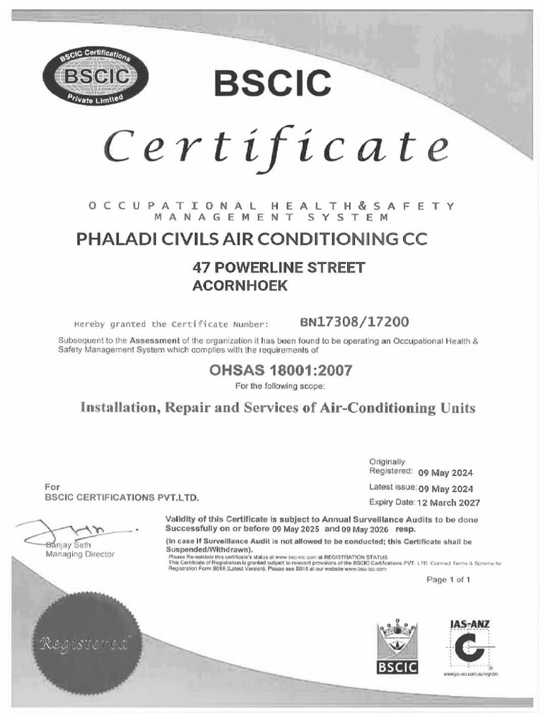 BSIC Certificate | PDF