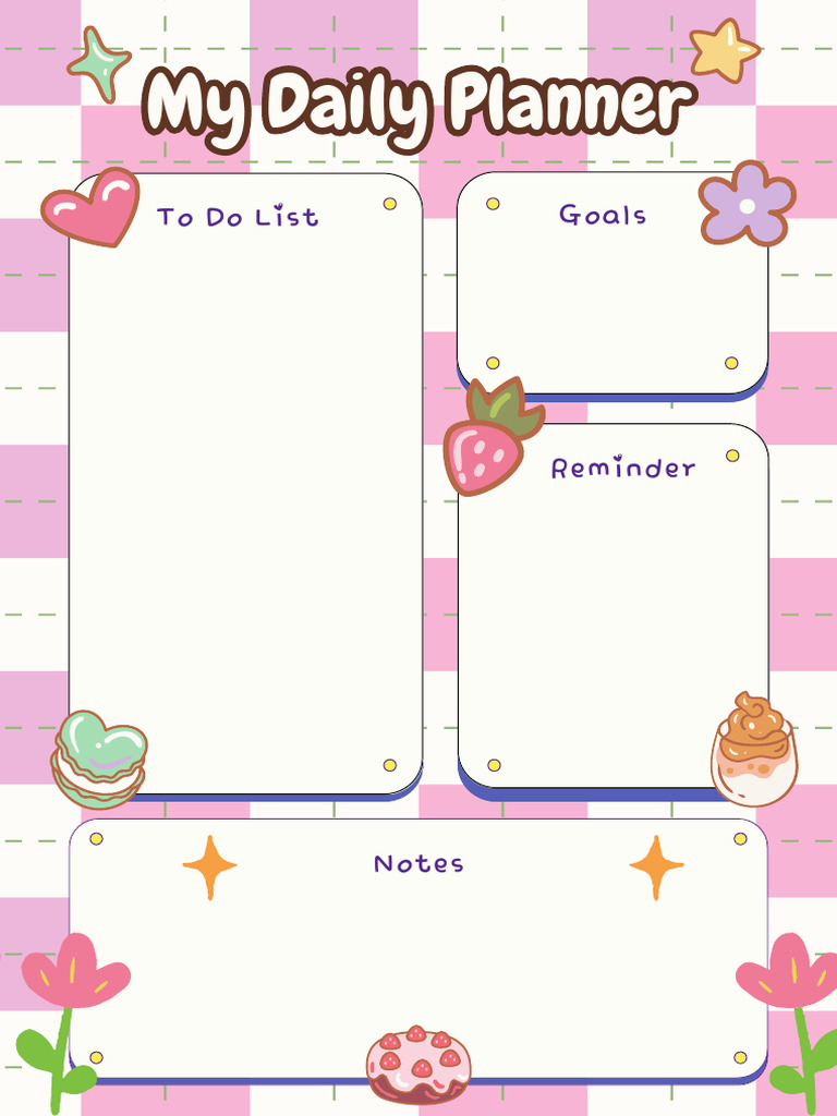 Pink Purple Cute Creative Daily Planner A4 Document | PDF