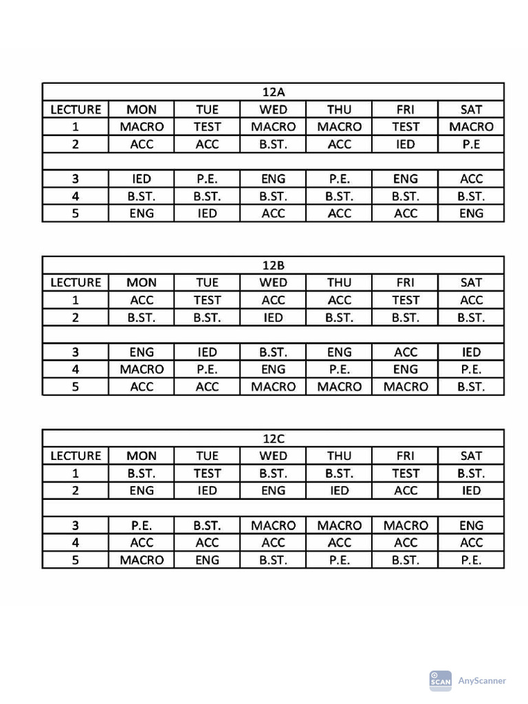 Time Table For Class 12 | PDF