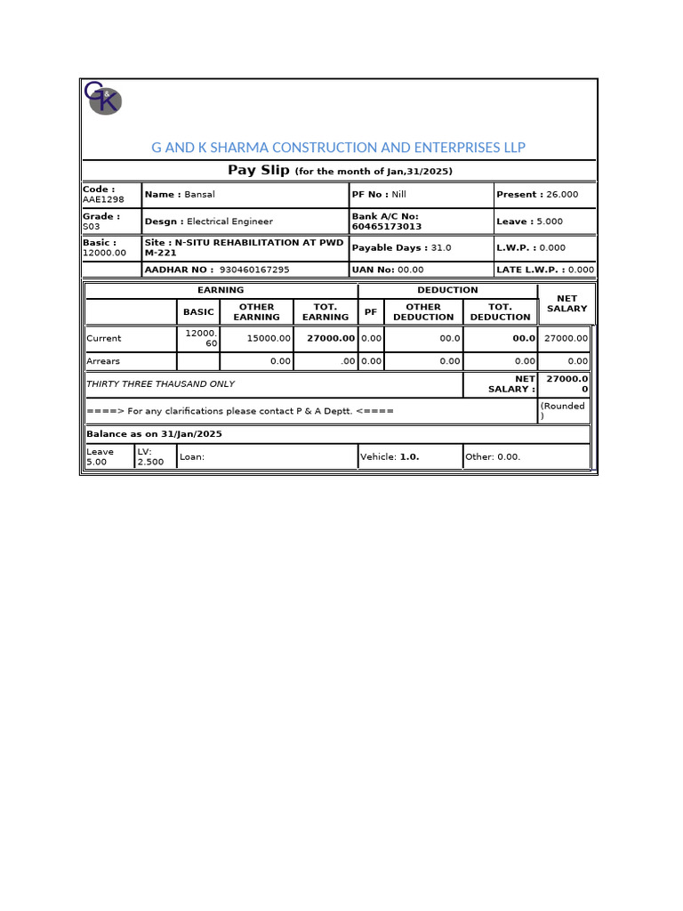 Vivek Salary Slip Current | PDF | Government Finances | Taxes