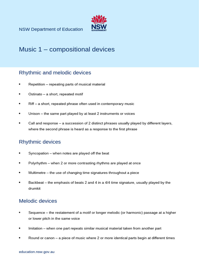 Creative Arts s6 Music 1 Writing About Music Compositional Devices ...