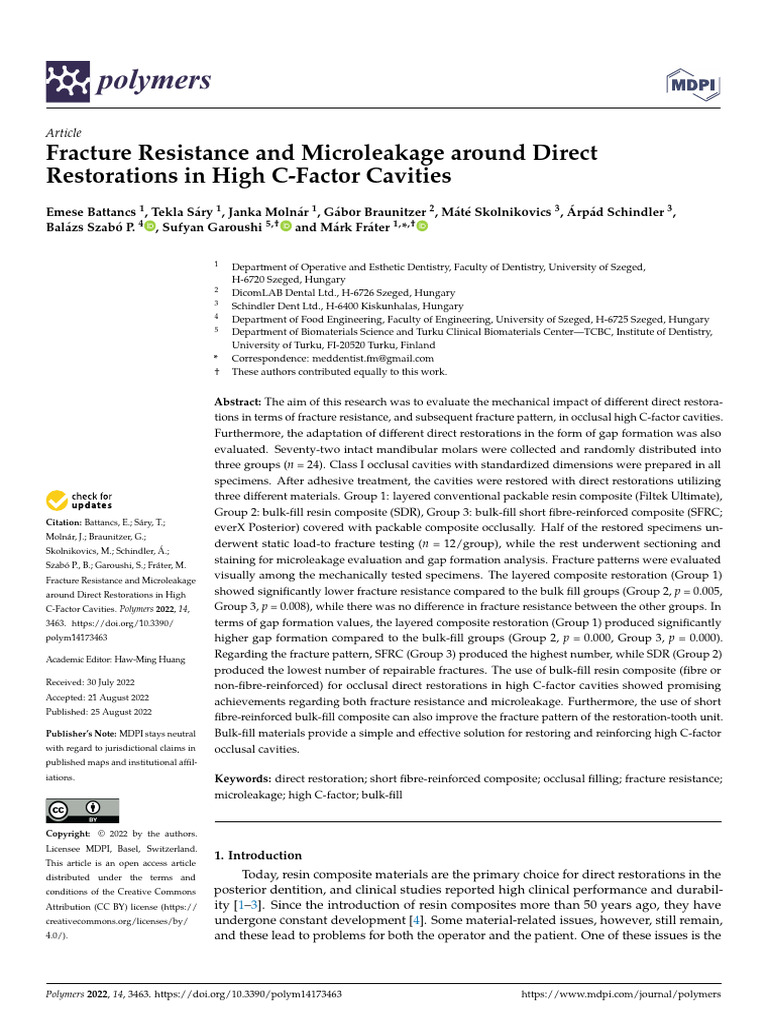 Fracture Resistance and Microleakage Around Direct Restorations | PDF ...