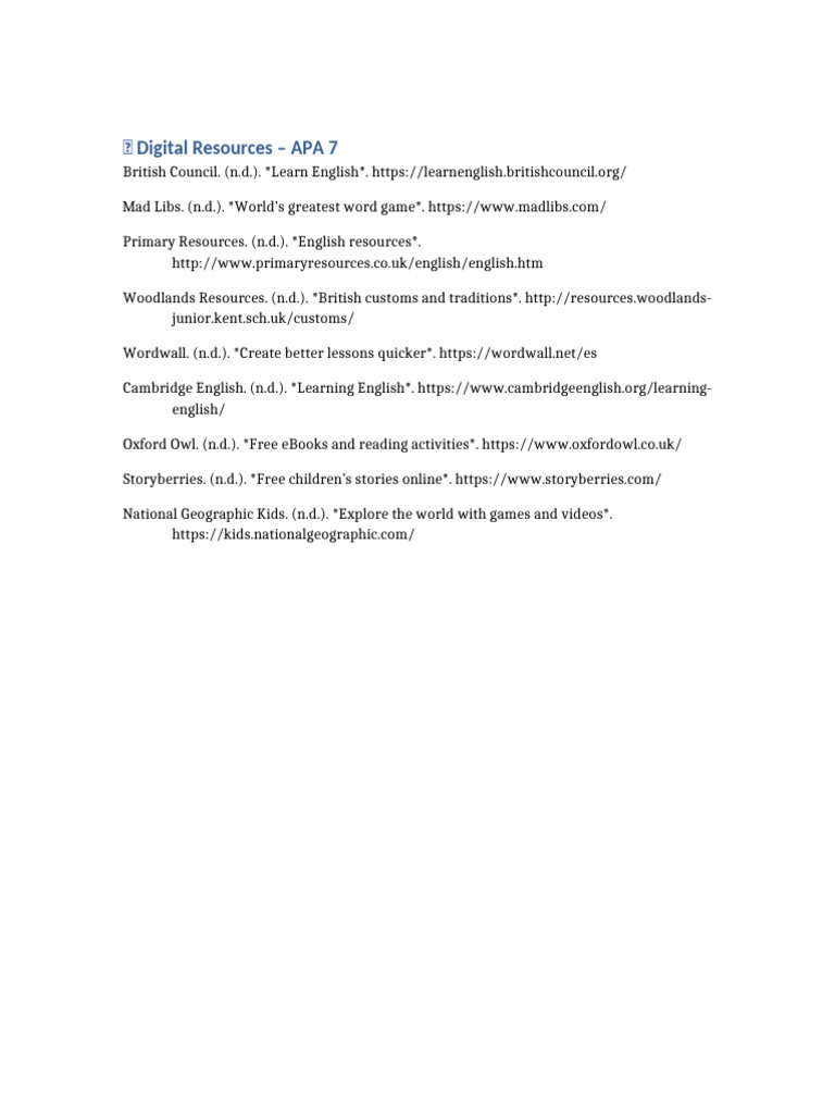 Essential Digital Resources for English Learning | PDF