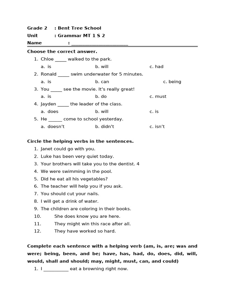 Grade 2 Grammar MT 1 S 2 B | PDF
