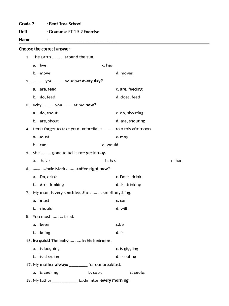 Grade 2 Grammar Exercise Worksheet | PDF
