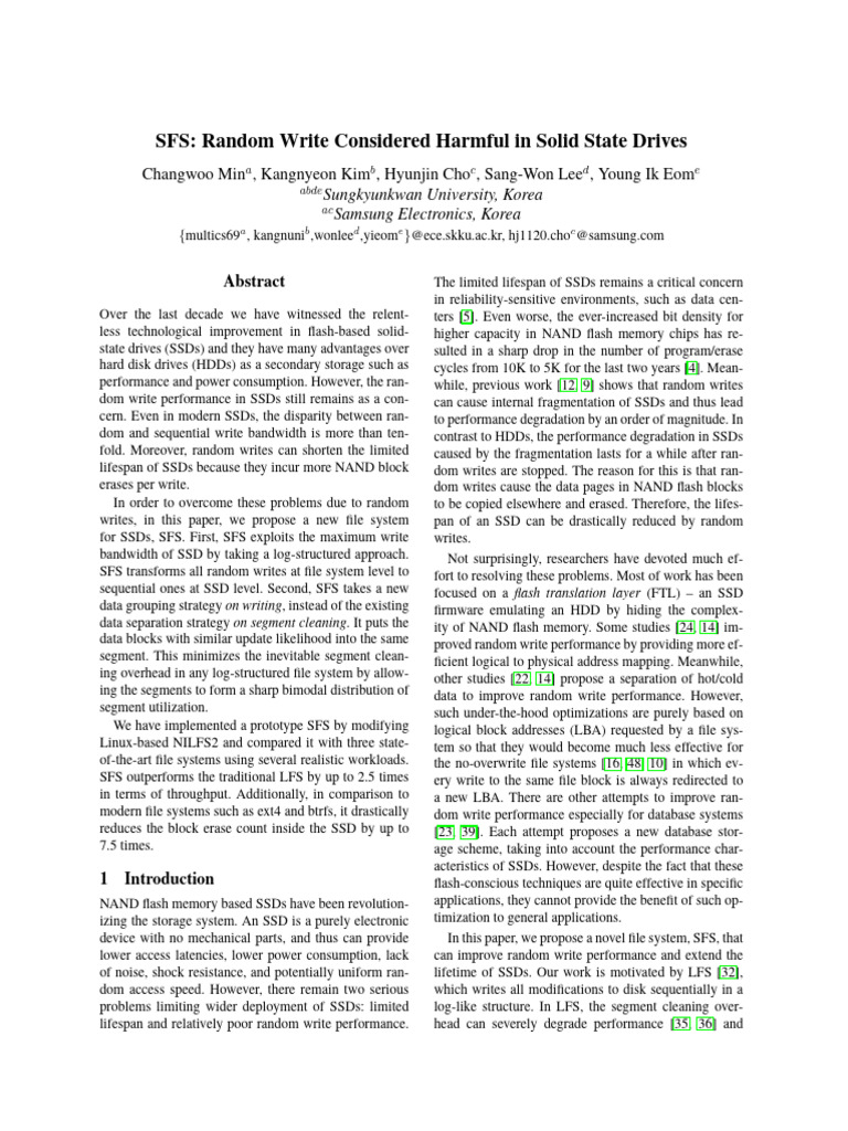 SFS- Random Write Considered Harmful in Solid State Drives | PDF ...