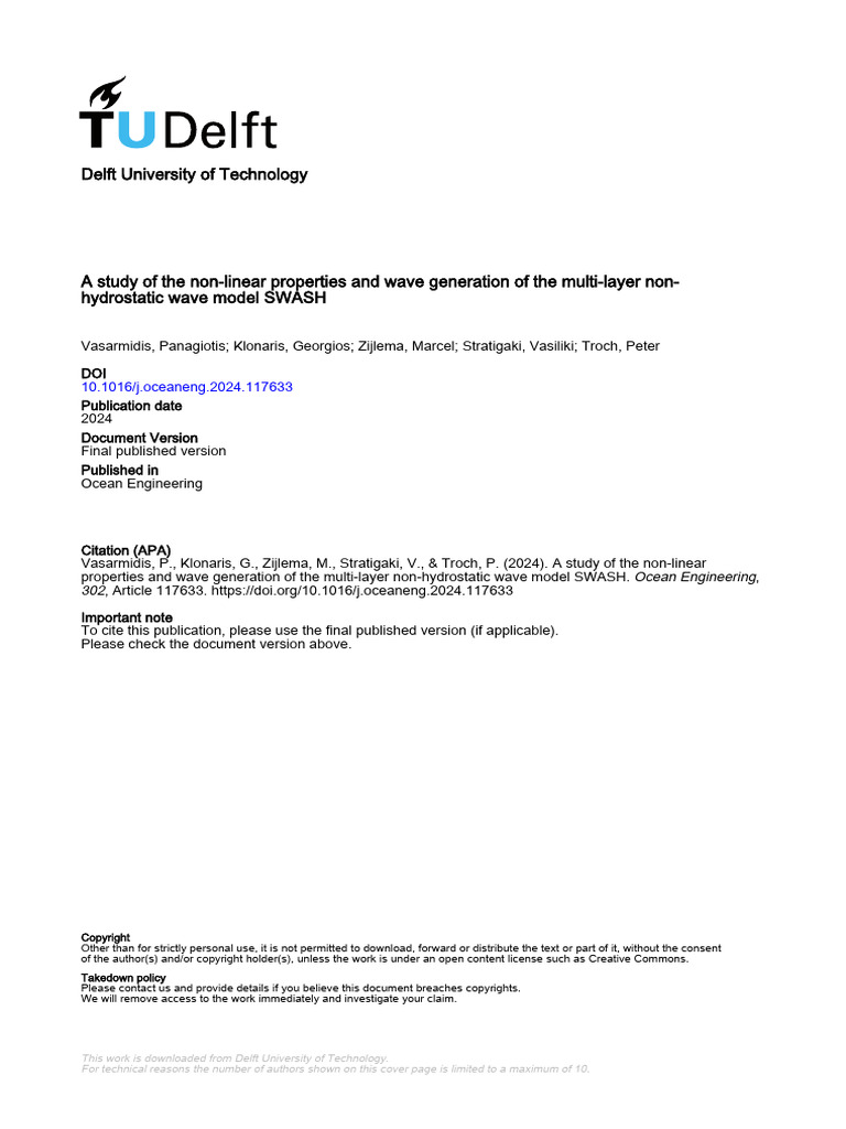 Non-linear Wave Model SWASH Analysis | PDF | Nonlinear System | Waves