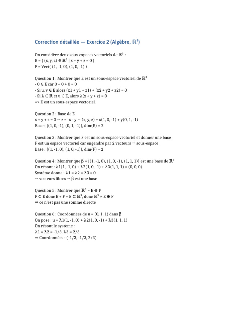 Somme directe de sous-espaces vectoriels | PDF