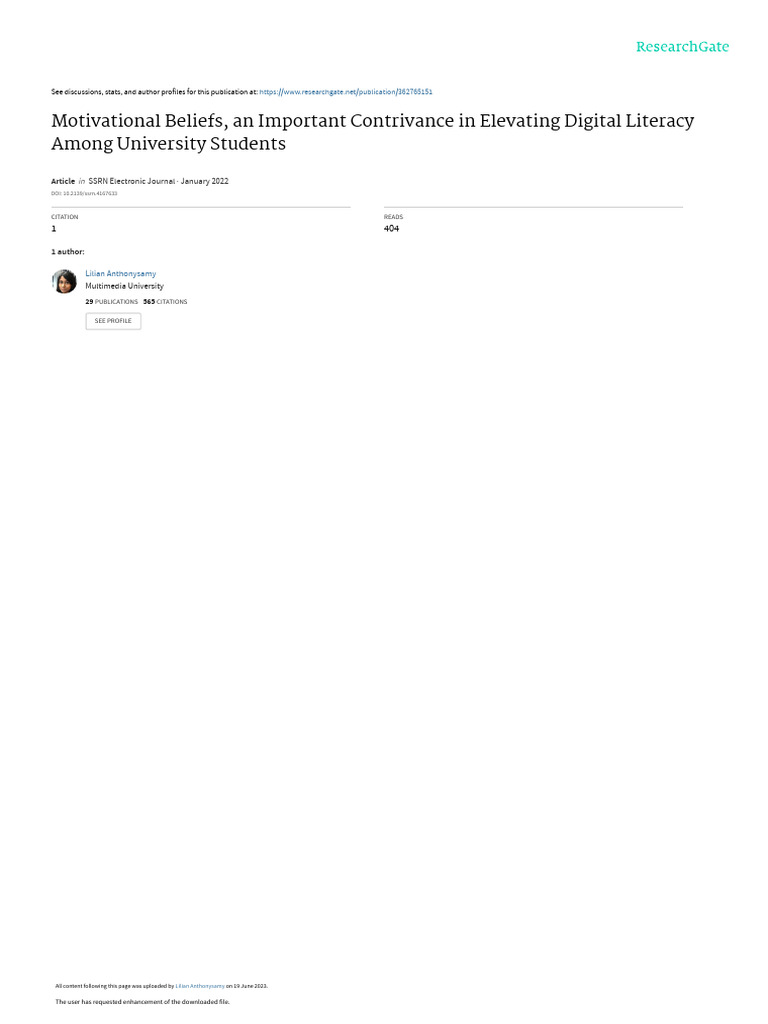 Elevating Digital Literacy Through Motivation | PDF | Self Efficacy ...