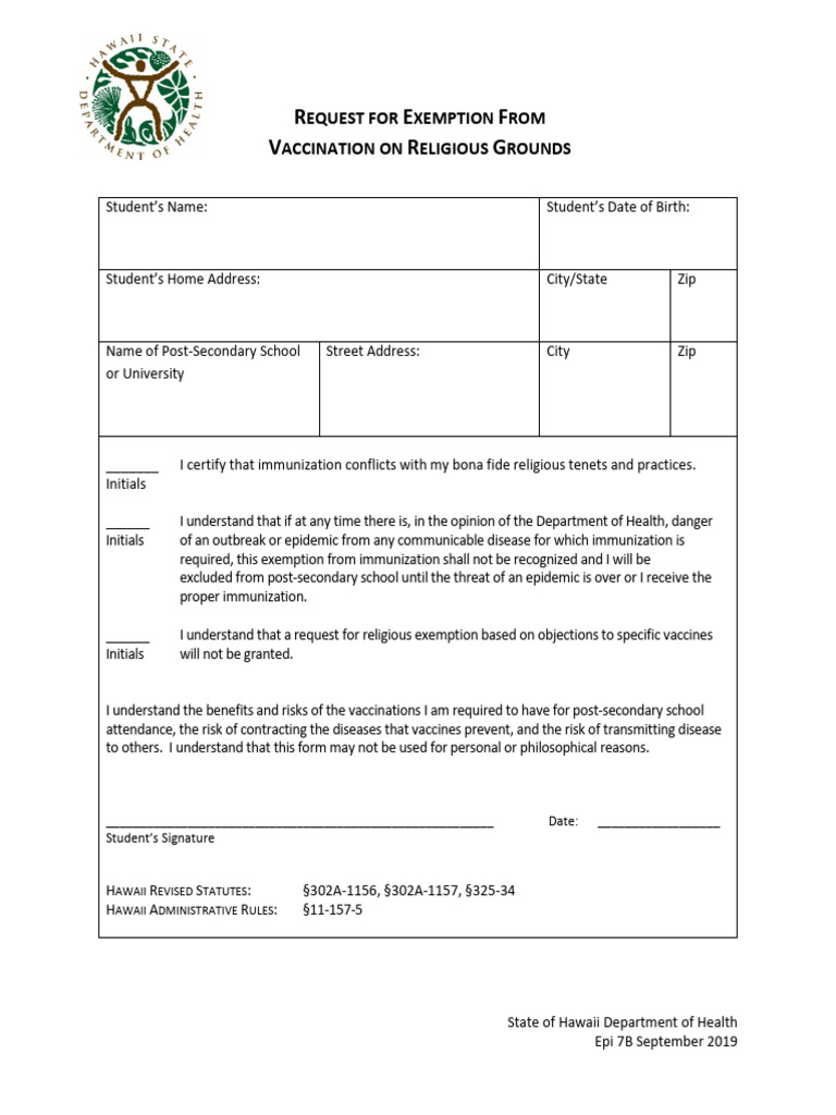 Kansas Religious Exemption Request Form | PDF