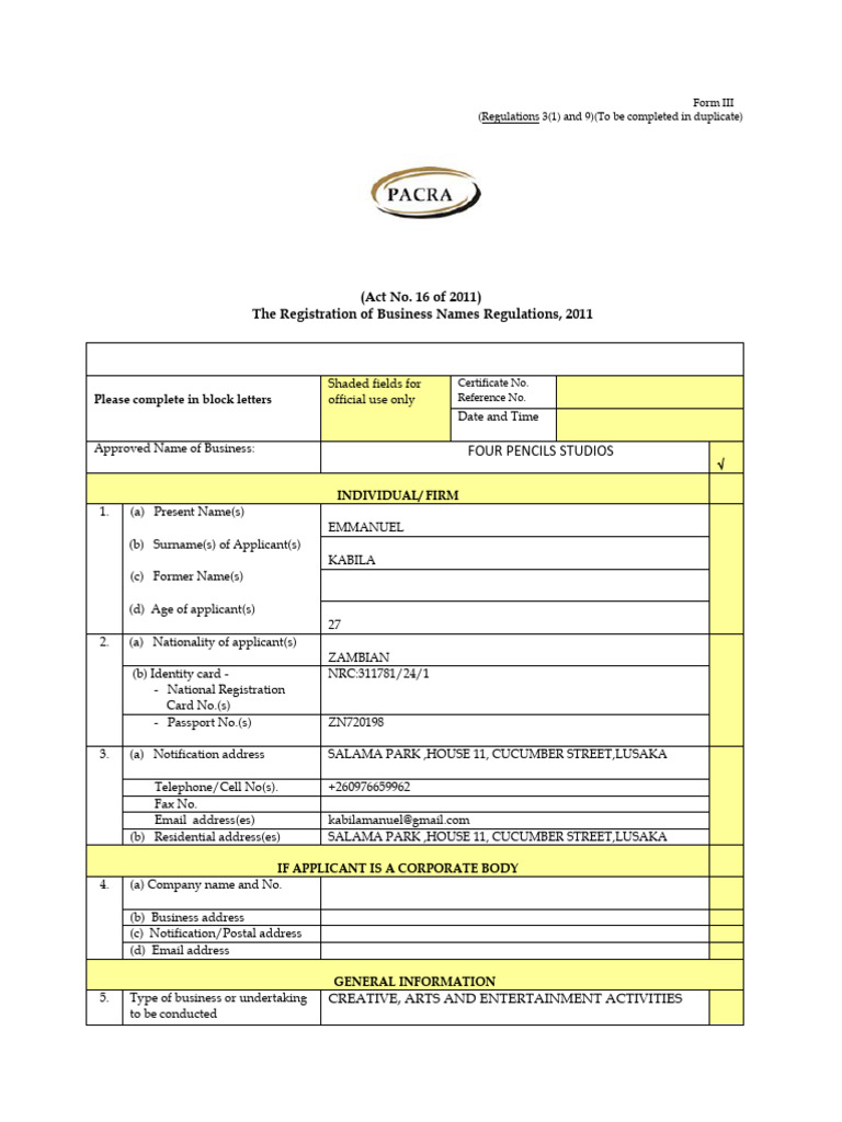 BN Form III Application for Registration | PDF