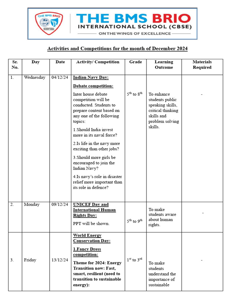 December 2024 School Activities Guide | PDF | Circle | Triangle