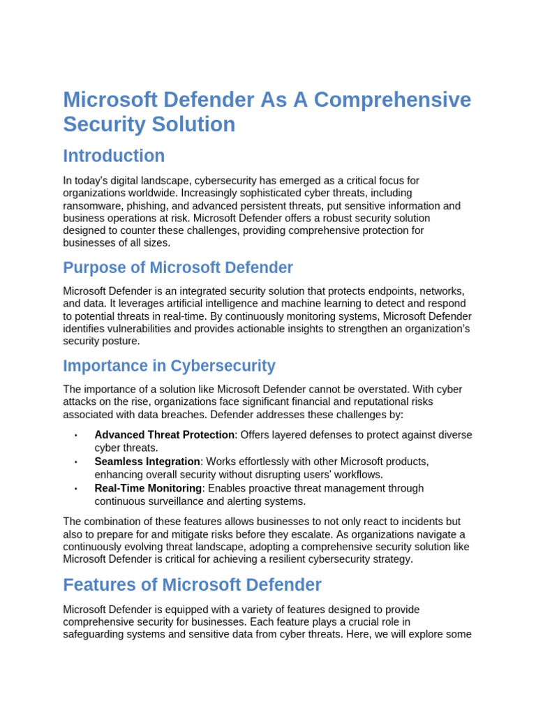 Microsoft Defender As A Comprehensive Security Solution | PDF ...
