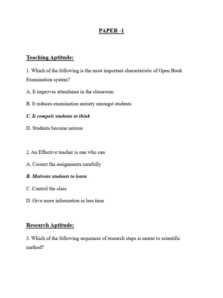 UGC NET Paper 1 MCQs with Answers | PDF | Multiple Choice | Cognition