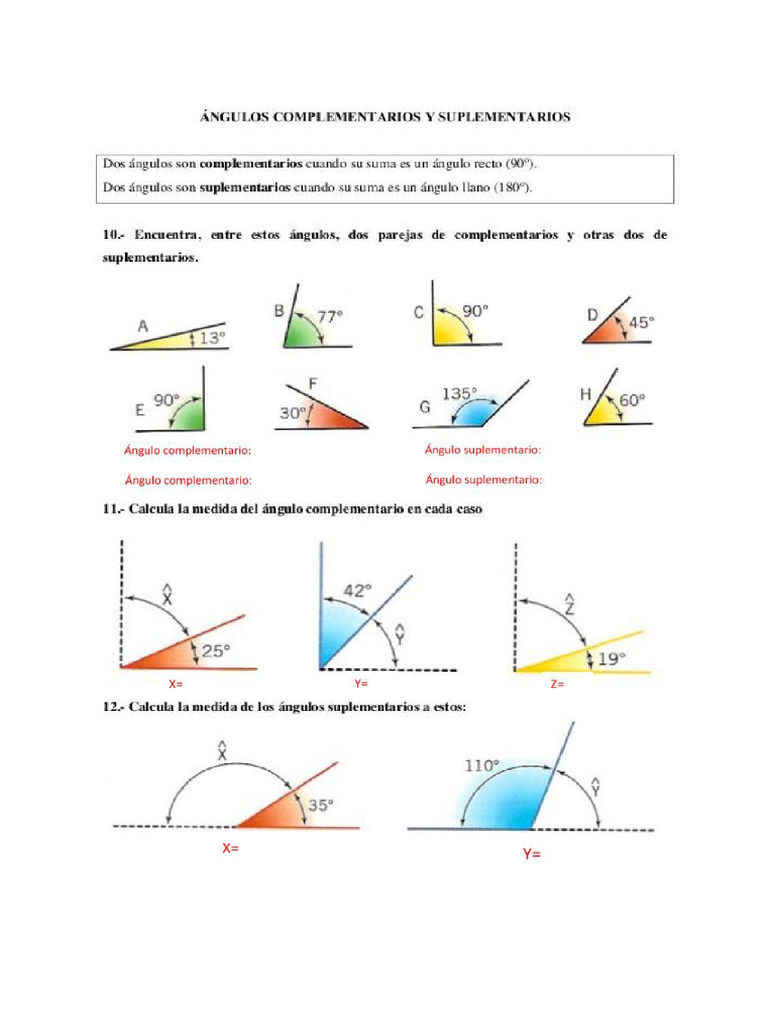 Angulos Complementarios y Suplementarios | PDF