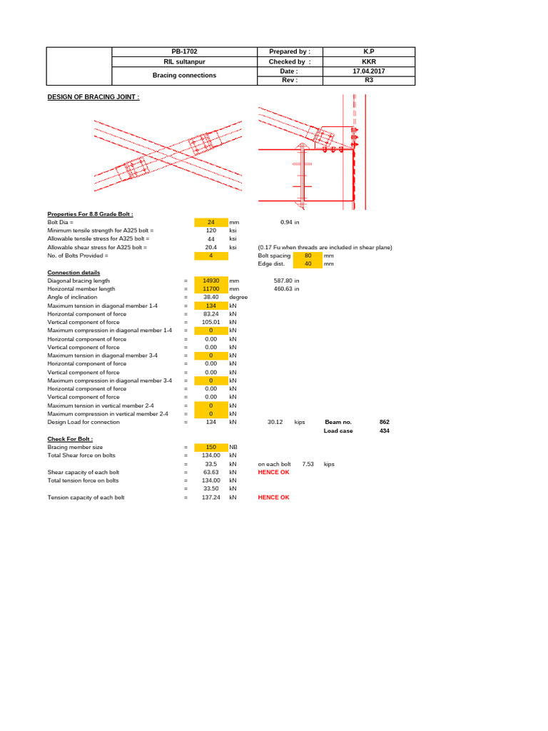 Bracing Connection Design Details | PDF | Beam (Structure) | Structural ...