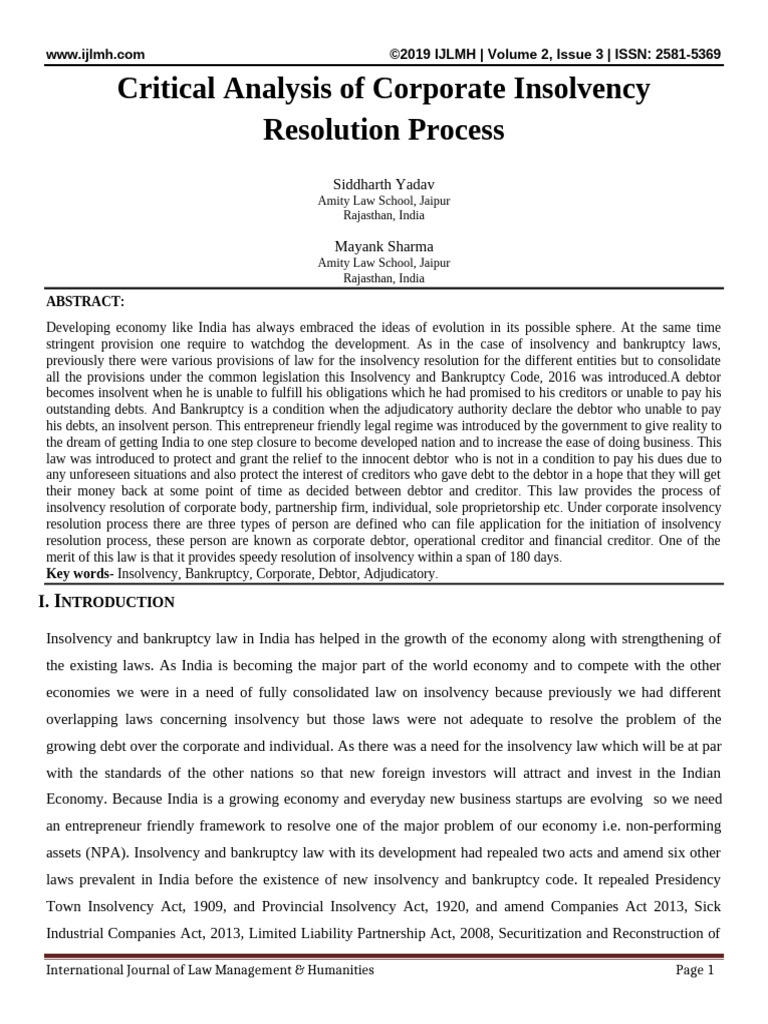Corporate Insolvency Resolution Analysis | PDF | Bankruptcy | Insolvency