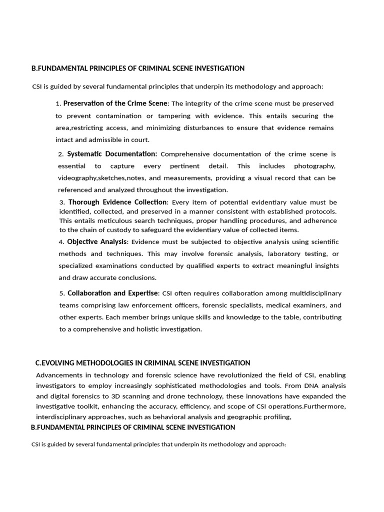 Principles of Criminal Scene Investigation | PDF | Crime Scene ...
