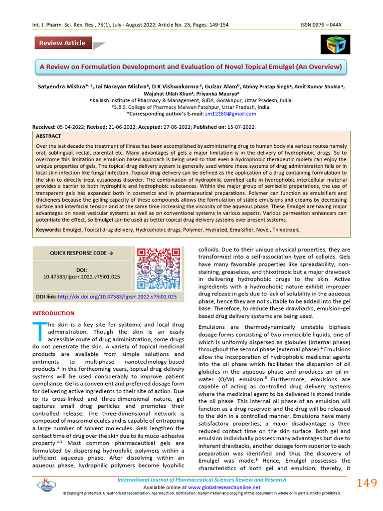 Emulgel: Advancements in Topical Delivery | PDF | Topical Medication ...