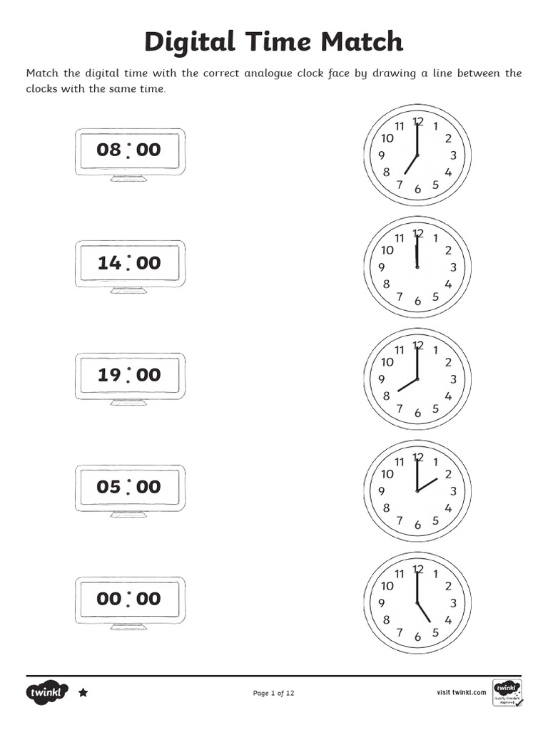 Digital Time Matching Exercises | PDF