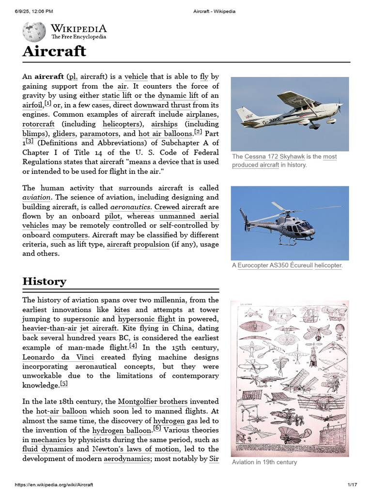 Aircraft - Wikipedia | PDF | Aircraft | Rotorcraft