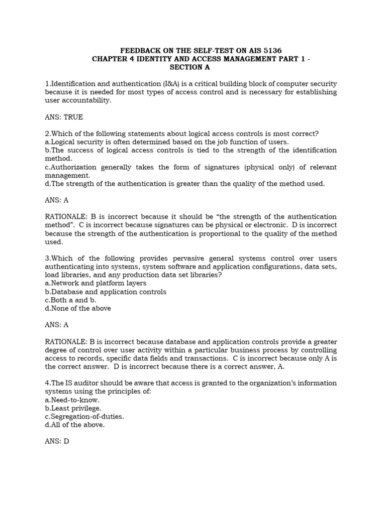 Chapter 4 Part 1 Sec A Feedback | PDF | Access Control | Authentication