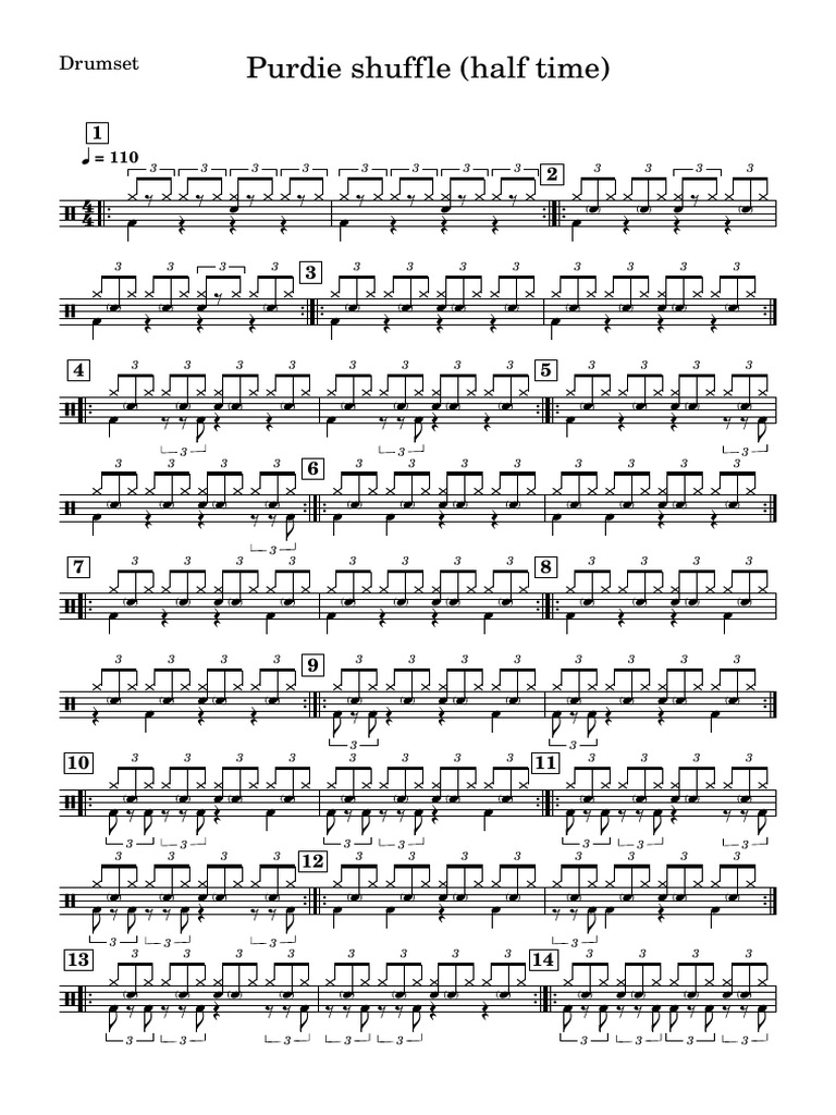 Purdie Shuffle (Half Time) : Drumset | PDF | Rhythm And Meter ...