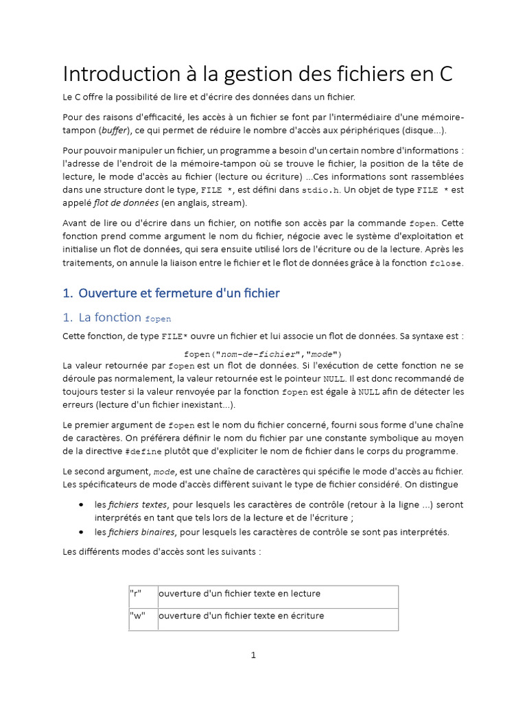 Gestion des fichiers en C : fopen et fclose | PDF | Fichier ...