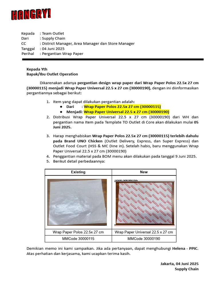 Pergantian Wrap Paper di Outlet 2025 | PDF