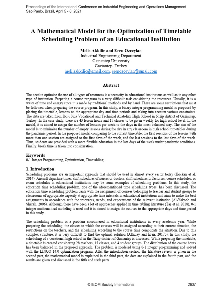 Optimizing Timetable Scheduling Model | PDF | Mathematical Optimization ...