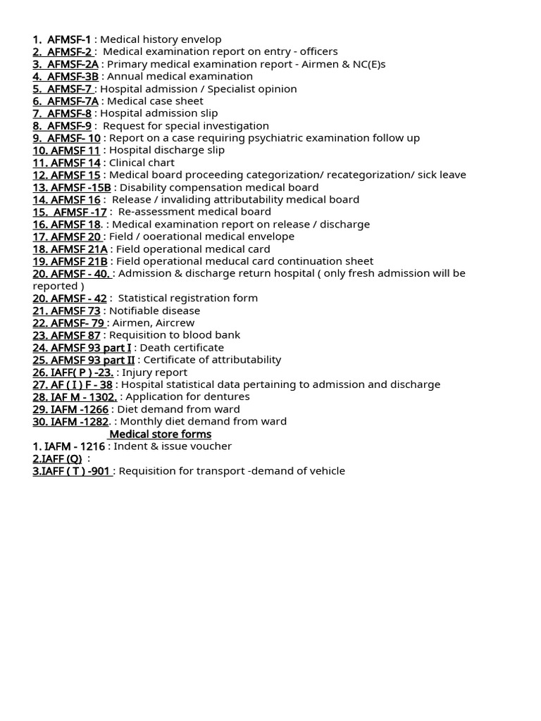 AFMSF Medical Forms Overview | PDF
